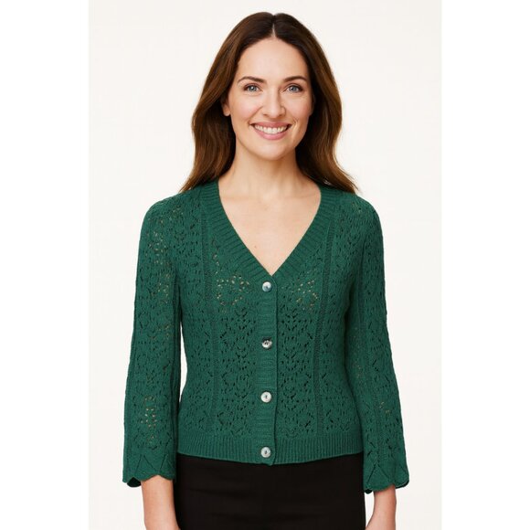 Women’s Dark Green Knit Cardigan Long Sleeve V-Neck Sweater – Size M NWOT - Picture 1 of 9